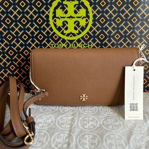 Tory Burch Emerson Mini Crossbody Bag Moose Gold Tan Brown